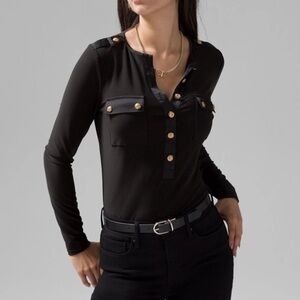 White House Black Market Matte Jersey Utility Tee Military Button Detail